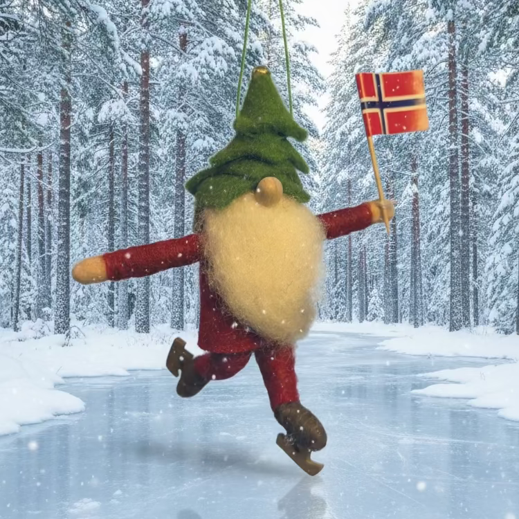 Filtfigur Glad julenisse med juletre lue