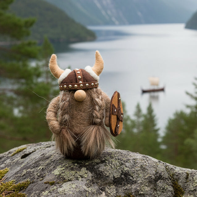 Filtfigur Viking jente med skjold