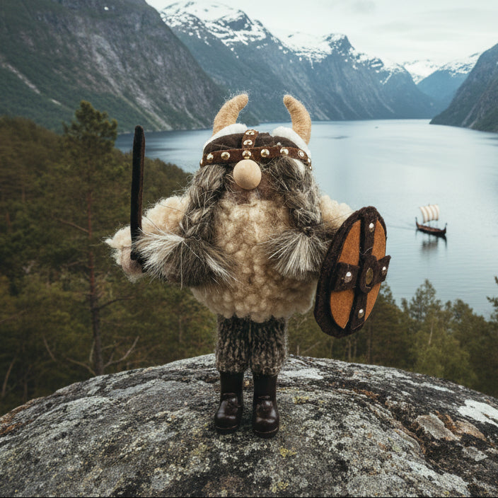 Filtfigur Viking jente i støvler med svord