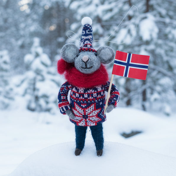 Filtfigur Mus med rød skjerf