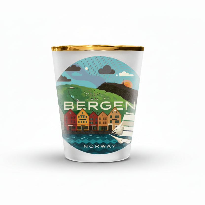 Snapsglass frostet Bergen