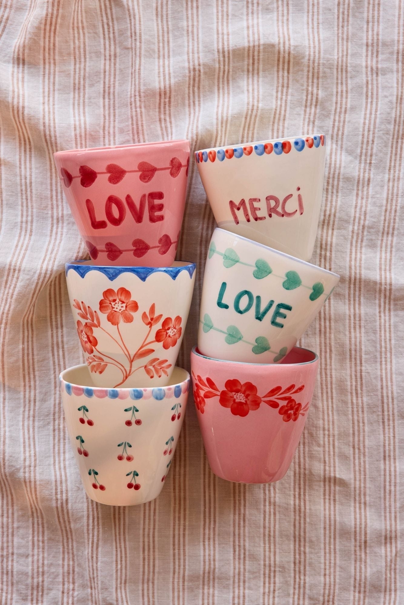 Ceramic Oval Cup Orange Flower Vine