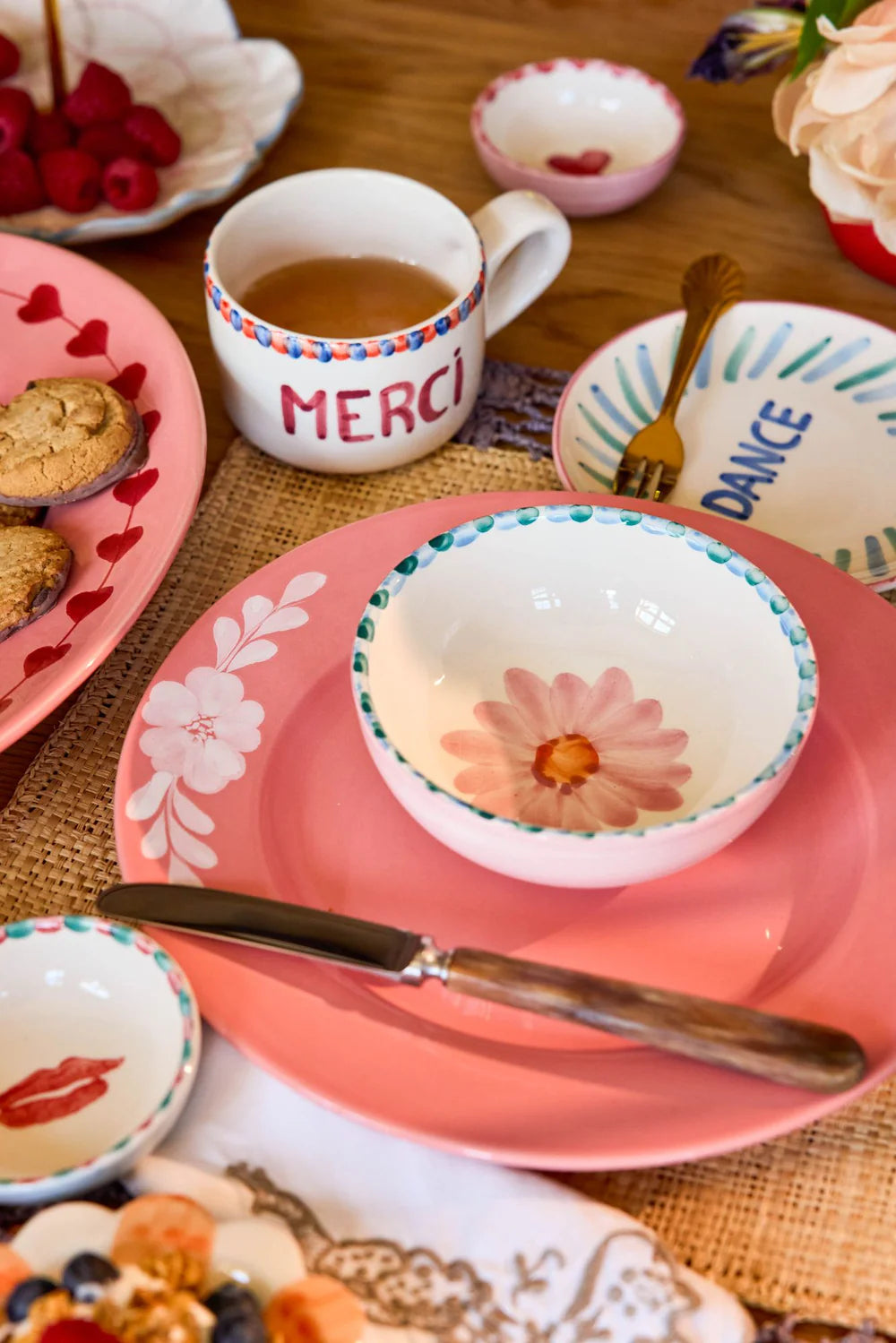 Ceramic Bowl Soft Pink Flower Lavender