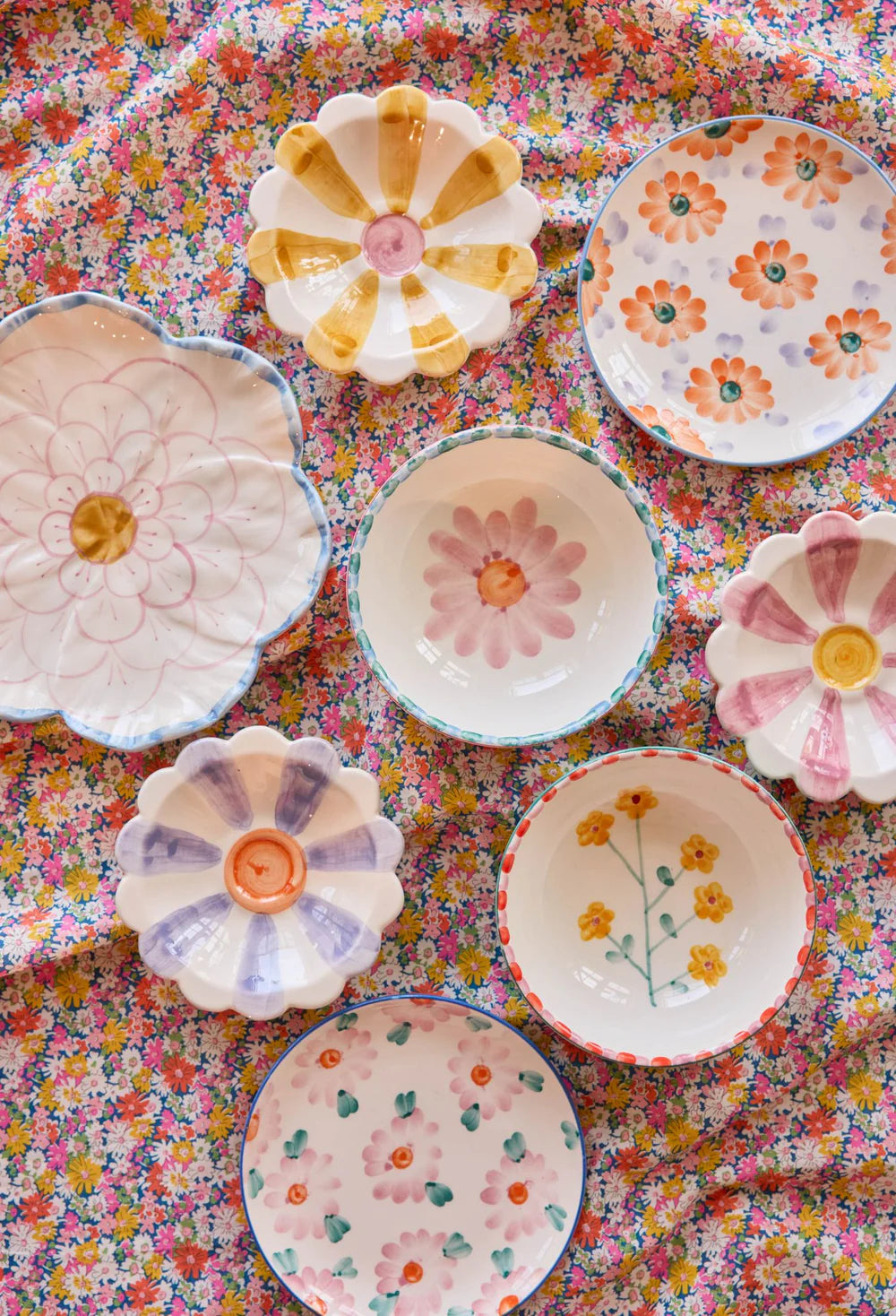 Ceramic Cake Plate Hand-painted Flowers Pink