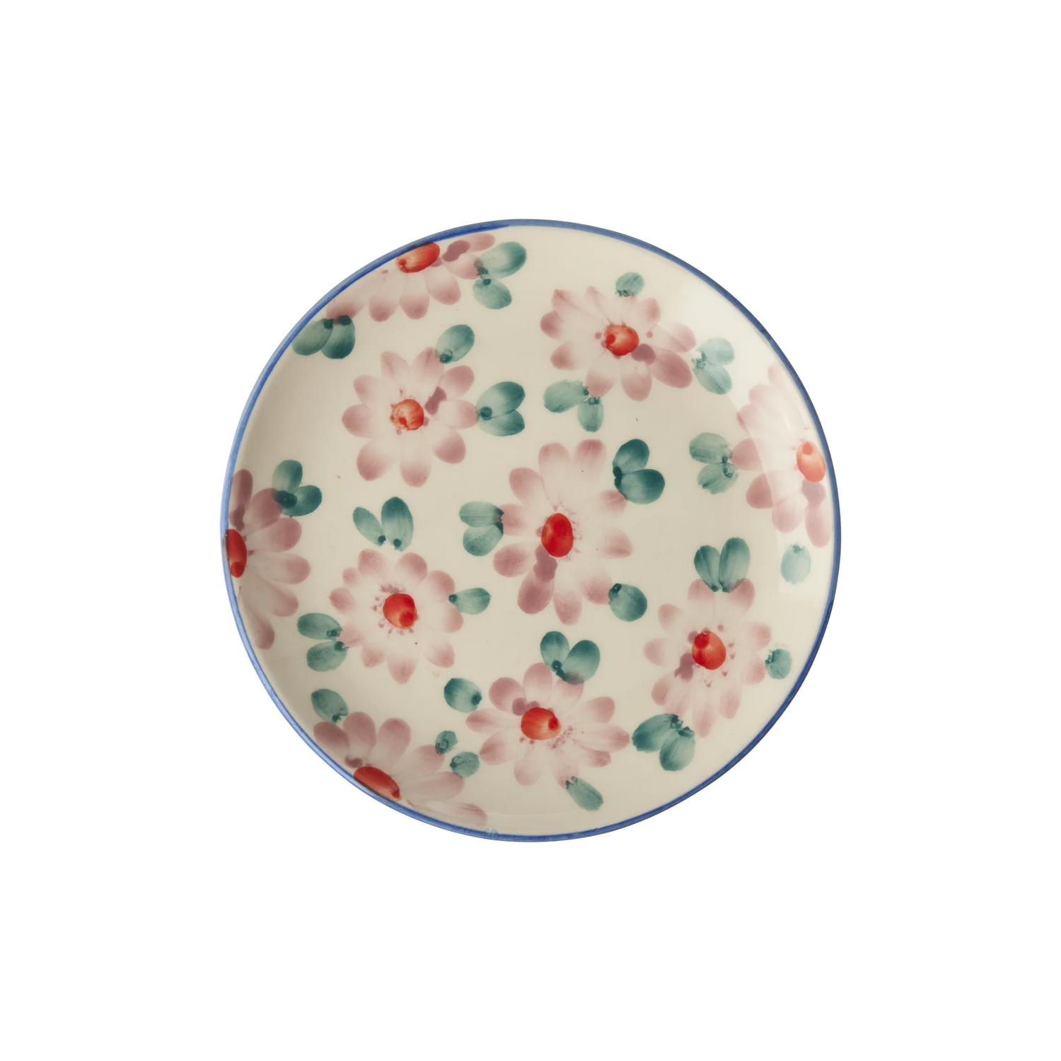 Ceramic Cake Plate Hand-painted Flowers Pink