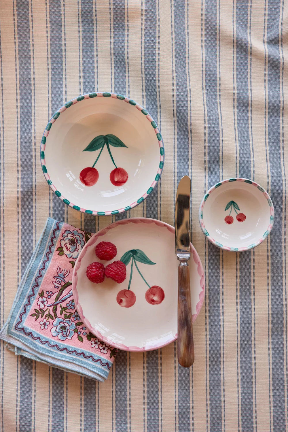 Ceramic Cake Plate with Hand-painted Cherry Rioe