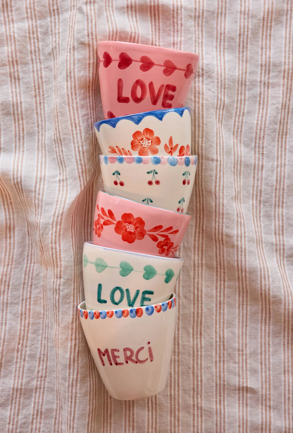 Ceramic Oval Cup Hand-painted MERCI