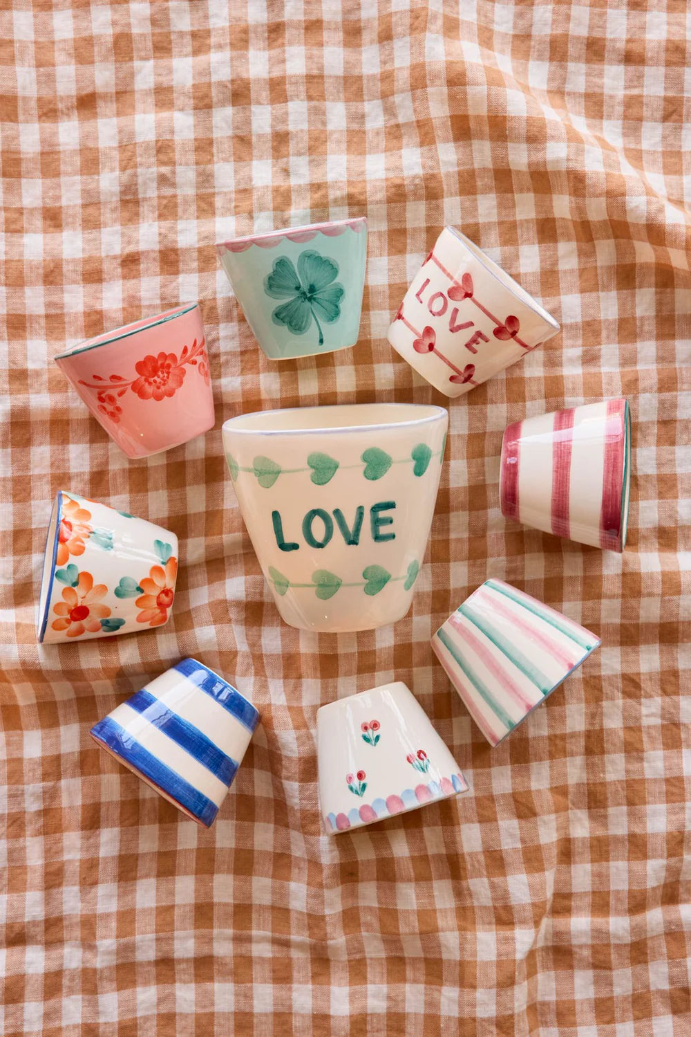 Ceramic Oval Espresso Cup Orange Flower Vine