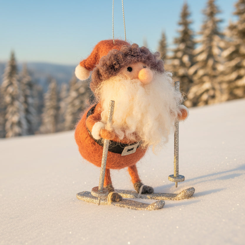 Filtfigur Julenisse på ski