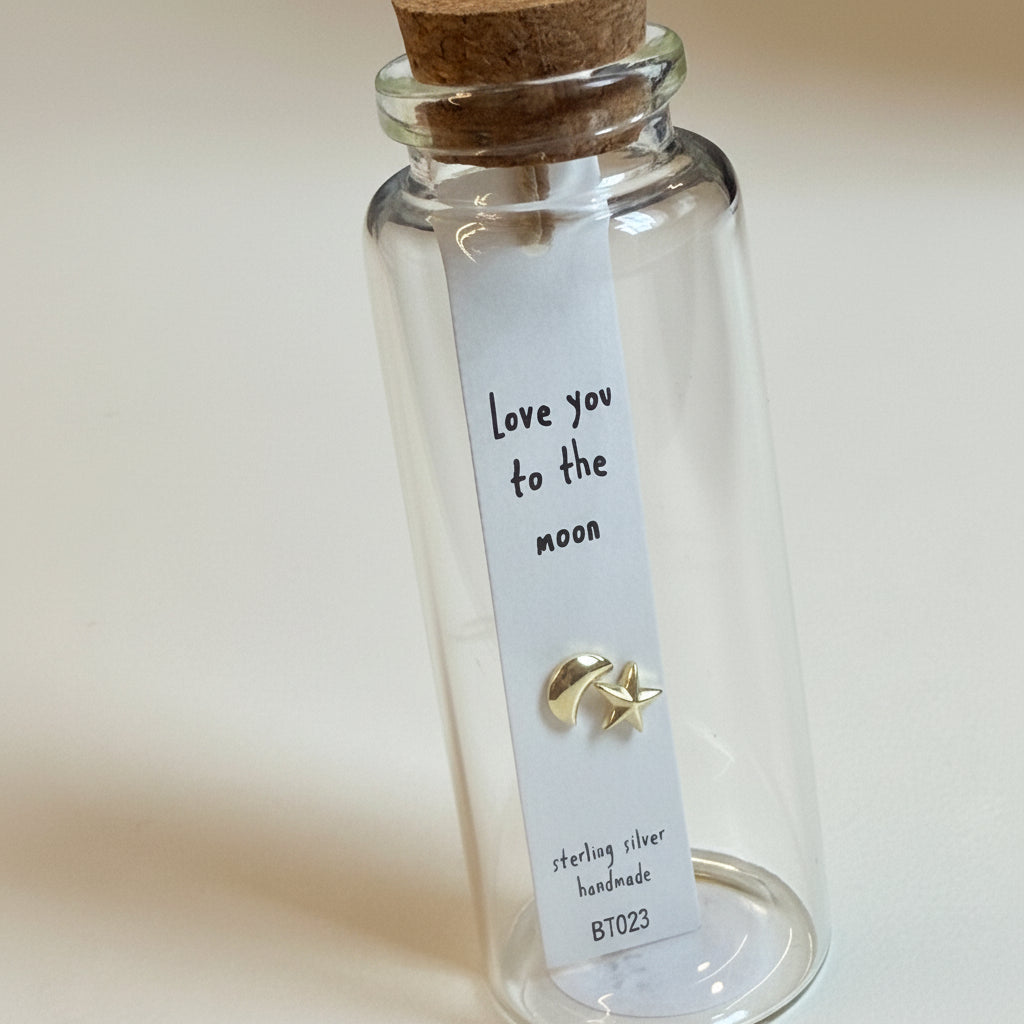 Earrings In A Message Bottle 'Love To The Moon' - gold