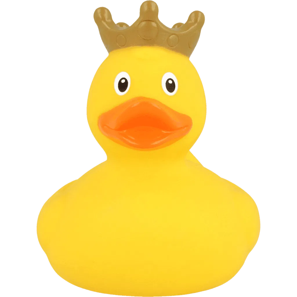 Badeand gul med gull krone