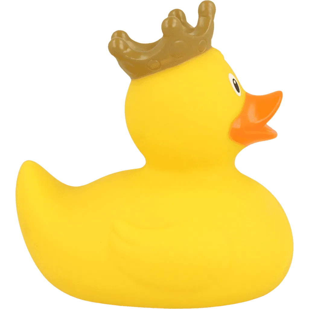 Badeand gul med gull krone