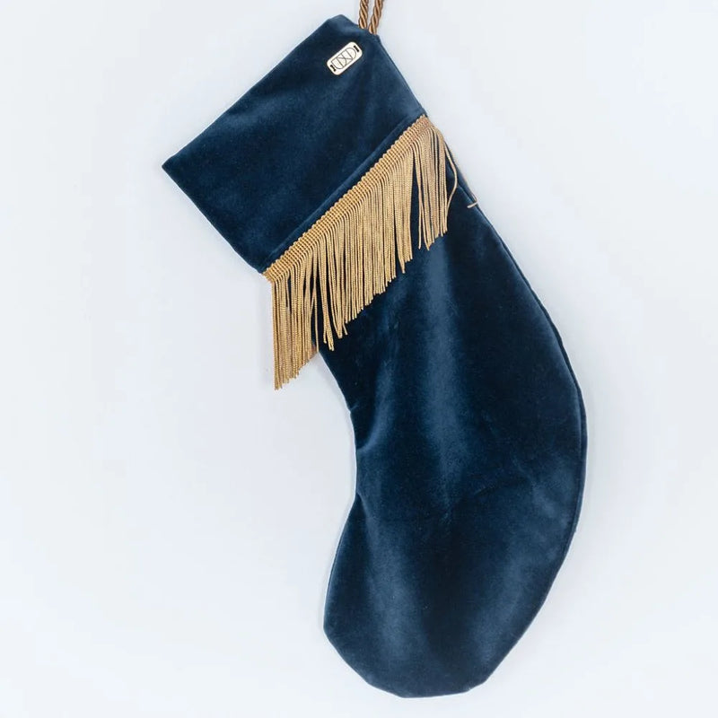 Julestrømpe velour mørk blå