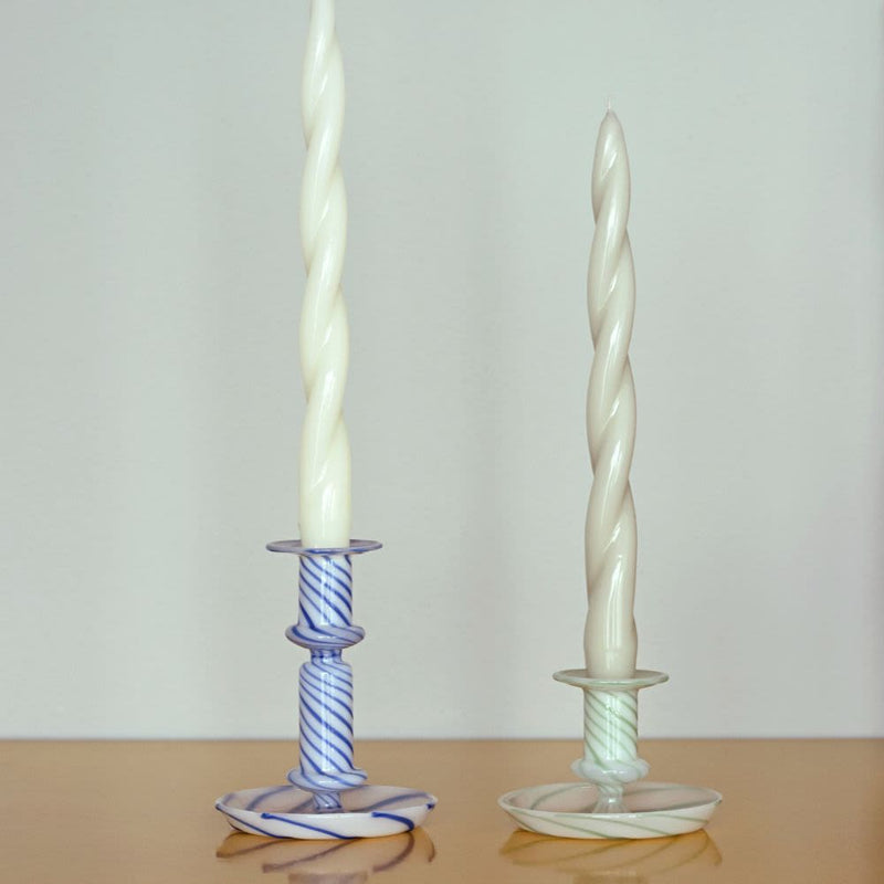 Flare Lysestake Liten Stripe Milk Grønn