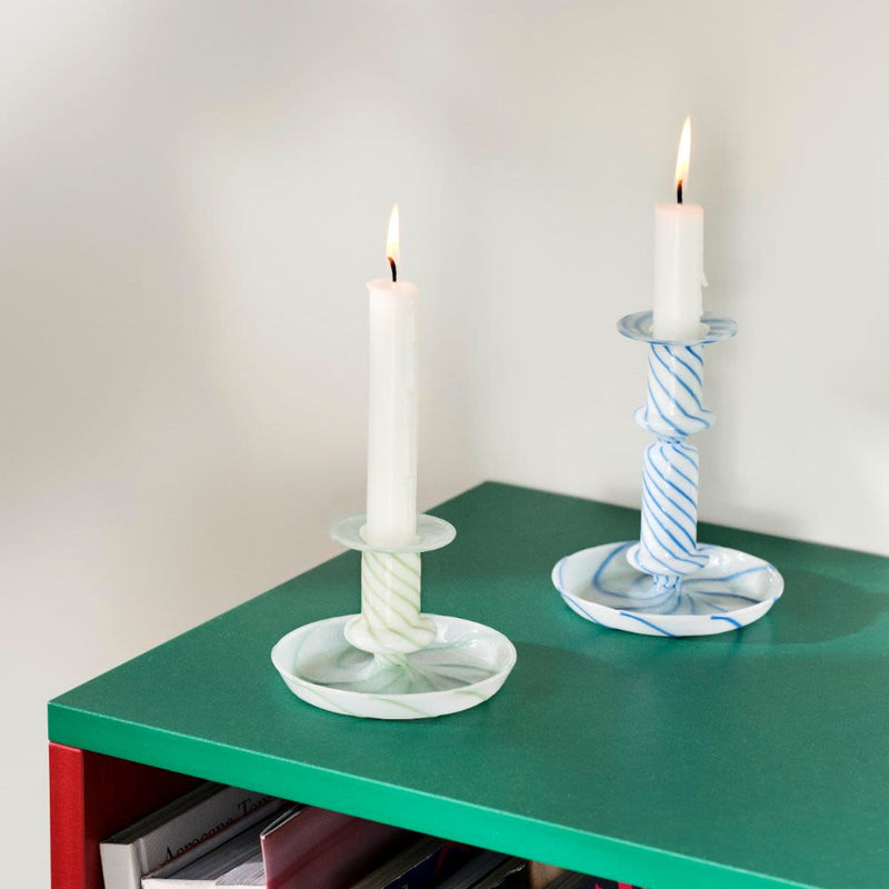 Flare Lysestake Liten Stripe Milk Grønn